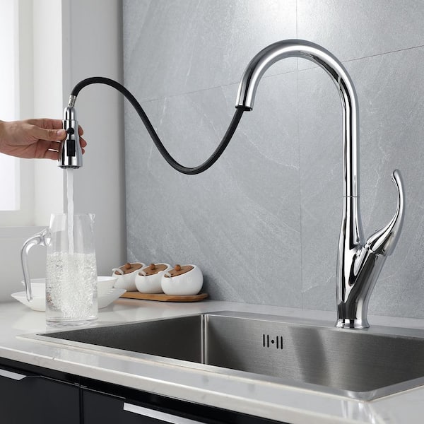 Staykiwi Single Handle Pull Down Sprayer Kitchen Faucet With Advanced   Chrome Pull Down Kitchen Faucets Skgykf02 Ch 64 600 