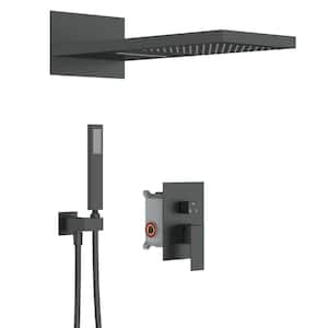 Single-Handle 3-Spray 9 in. Rectangular High-pressure Wall Mount Rain Shower Faucet Set with Hand Shower in Matte Black