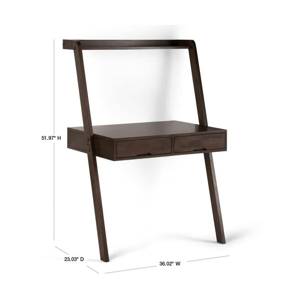 Aleck 36" Warm Walnut Brown Solid Wood Leaning Desk