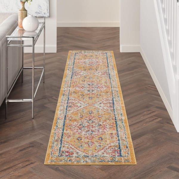 Passion Ivory/Yellow 2 ft. x 10 ft. Persian Medallion Transitional Kitchen Runner Area Rug