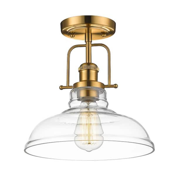 JAZAVA 11 in.1-Light Champagne Bronze Finish With Clear Glass Semi-Flush Mount Light