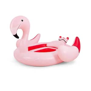 Pink 6-People Inflatable Flamingo Floating Island with 6 Cup Holders for Pool and River
