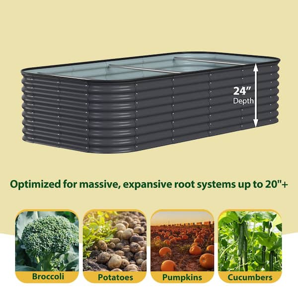 VEIKOUS Dark Gray Galvanized Steel Raised Garden Bed Many-in-1