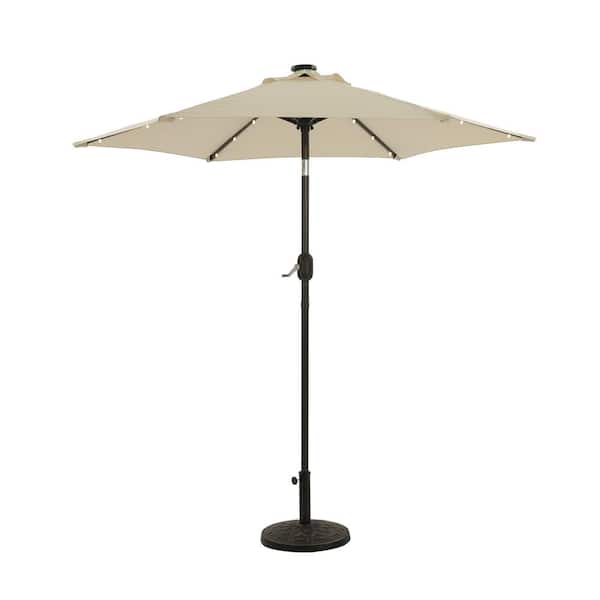 Unbranded 7.5 ft. Steel Market Patio Umbrella With Solar LED Lights in Beige