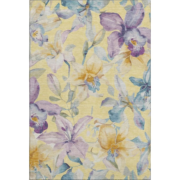 Mayfield Premium Machine Washable Abstract AMF2262 Yellow 9 ft. x 12 ft. Area Rug