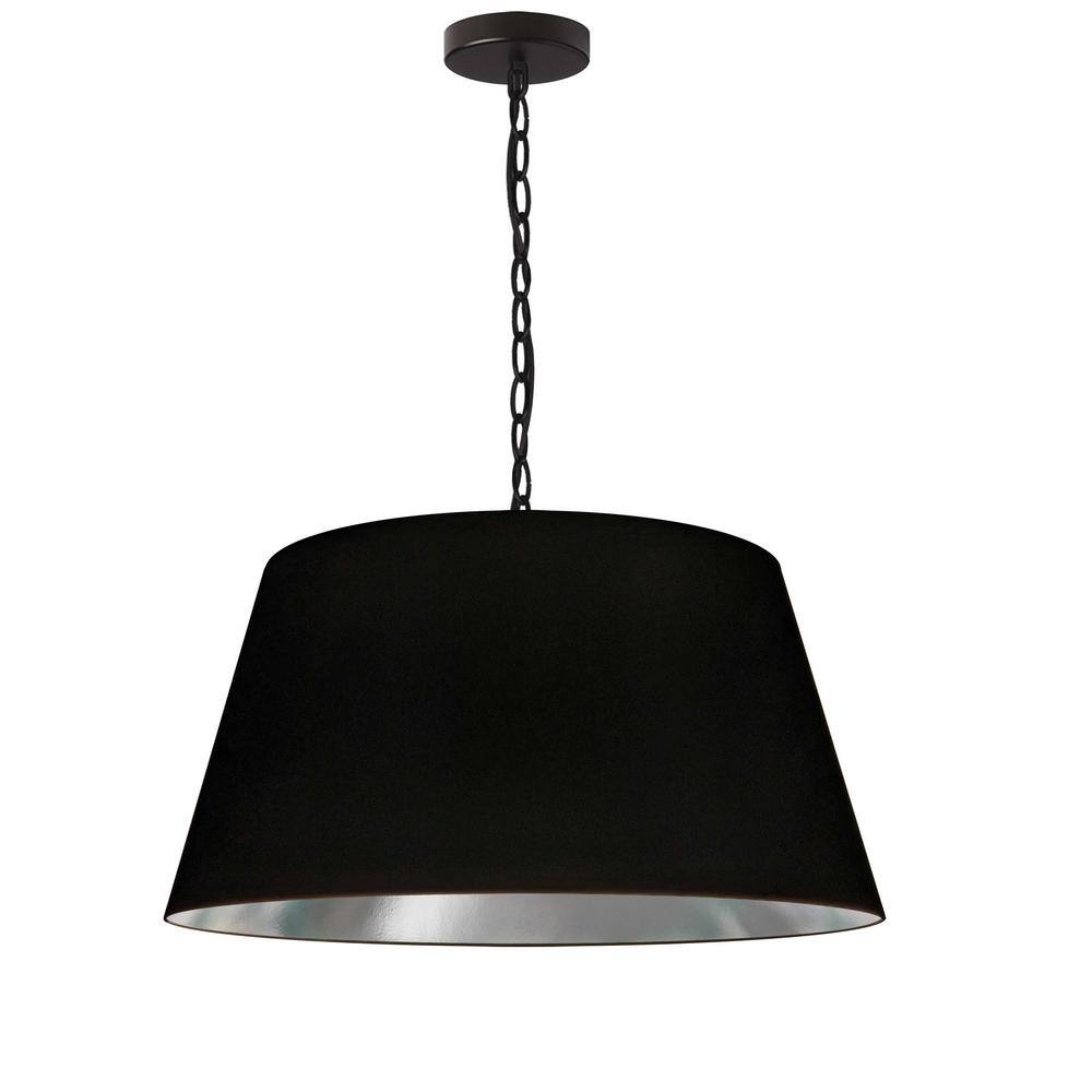 Brynn 1 -Light Black LED Pendant with Black and Silver Fabric Shade