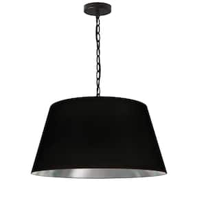 Brynn 1-Light Black LED Pendant with Black and Silver Fabric Shade