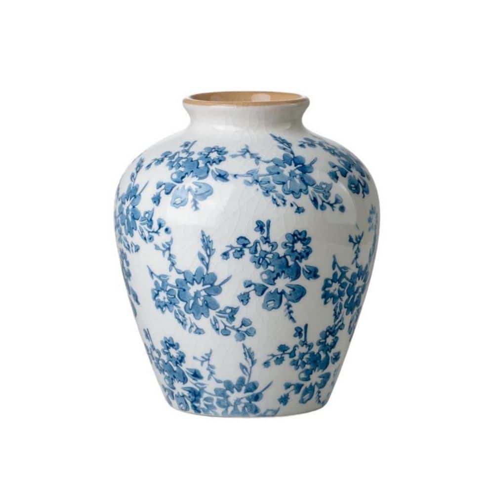 せやの 8 in. Vintage Chinoiserie Blue White Ceramic Antique Decorative