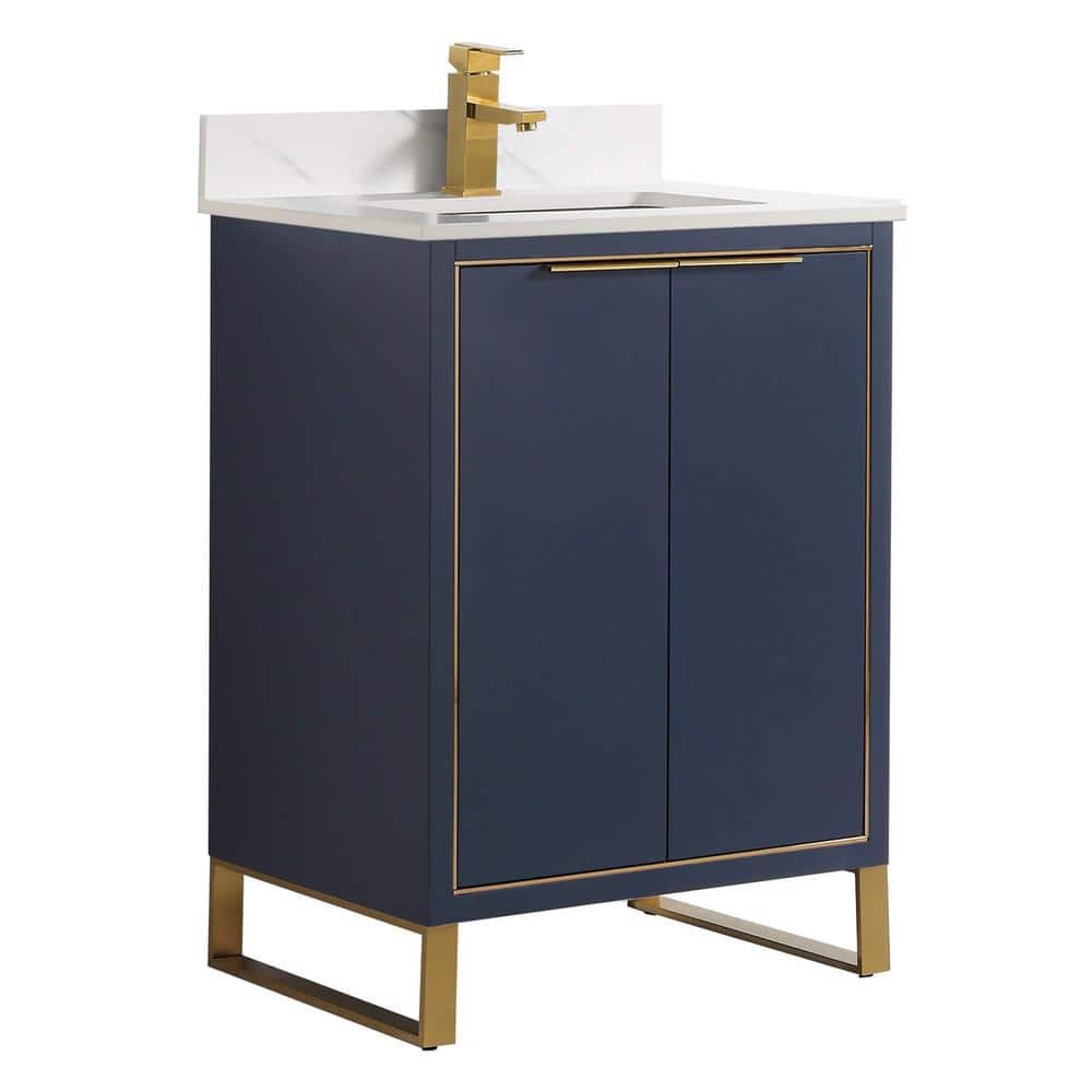 Opulence 24 in. W x 18 in. D x 33.5 in H. Bath Vanity in Navy Blue with White Carrara Single Sink Stone Top price history on PriceWatchPro