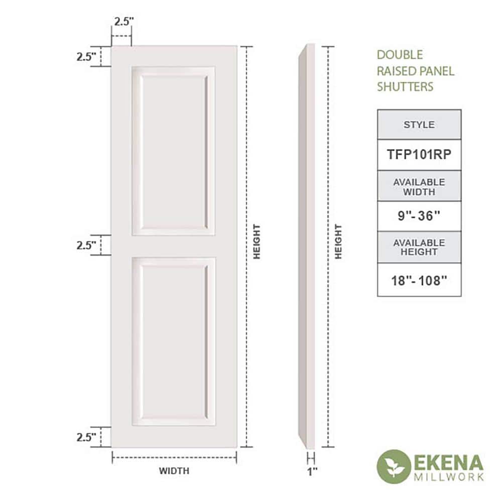 Viridian Green PVC Raised Panel Exterior Shutters, 12" x 33"