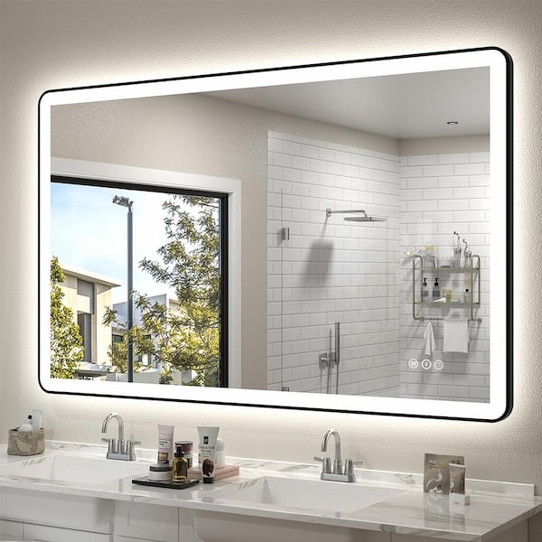 48 in. W x 32 in. H Rectangular Framed Front and Back LED Lighted Anti-Fog Wall Bathroom Vanity Mirror in Tempered Glass