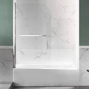 Myth 28 in. W x 56 in. H Frameless Hinged Bathtub Door in Polished Chrome with Handle