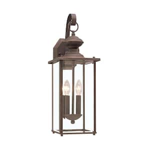 Jamestown 2-Light Antique Bronze Outdoor 20.25 in. Wall Lantern Sconce with Dimmable Candelabra LED Bulb