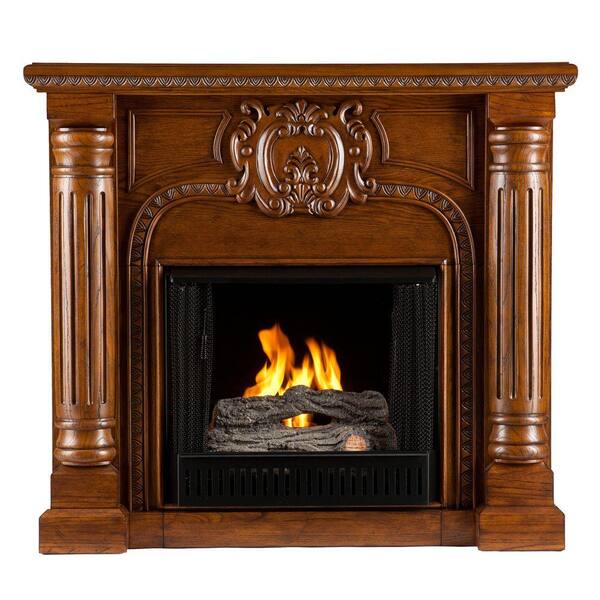 Southern Enterprises Romano 45 in. Gel Fuel Fireplace in Salem Antique Oak