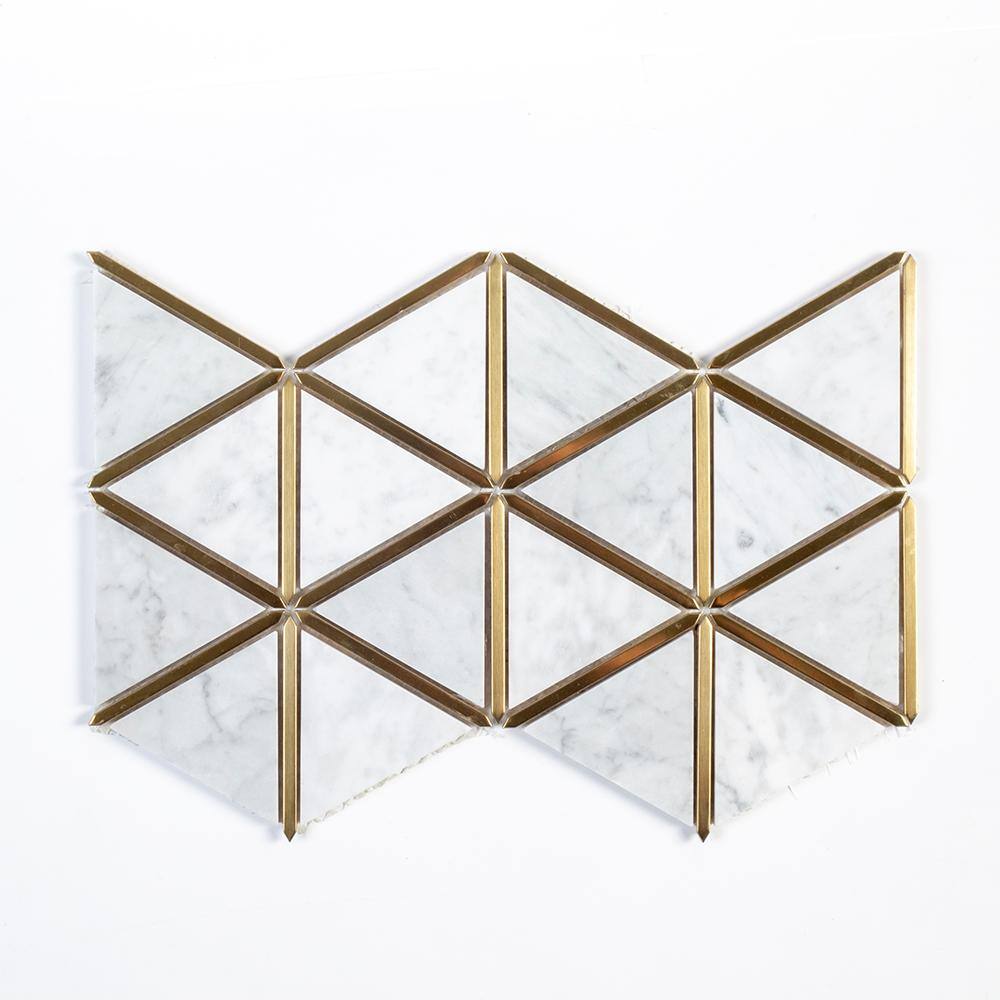 Jeff Lewis Larchmont Metallic 8.5 in. x 14.5 in. x 8 mm Geometric Marble with Metal Mosaic Tile
