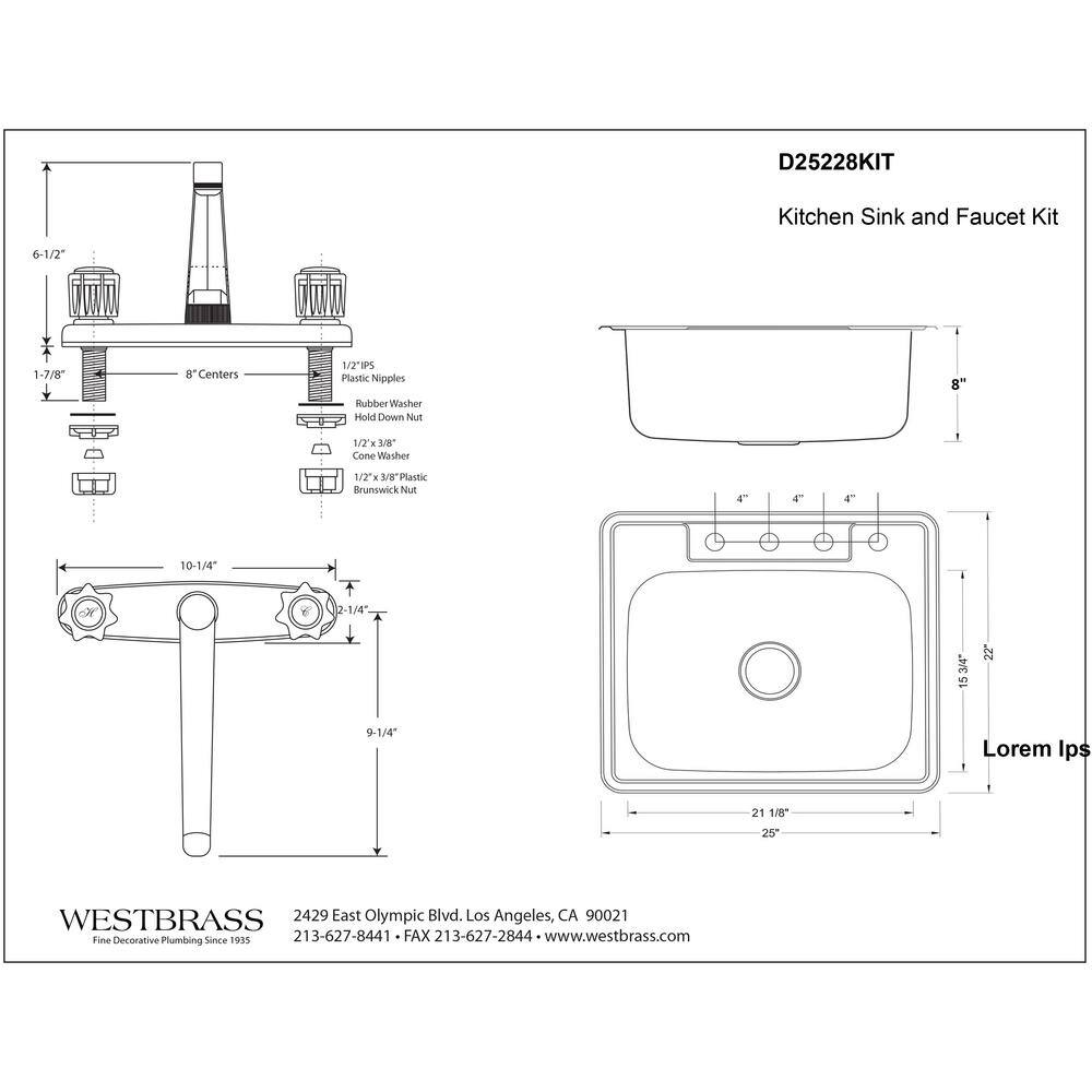25'' Satin Nickel Stainless Steel Undermount Kitchen Sink with Faucet