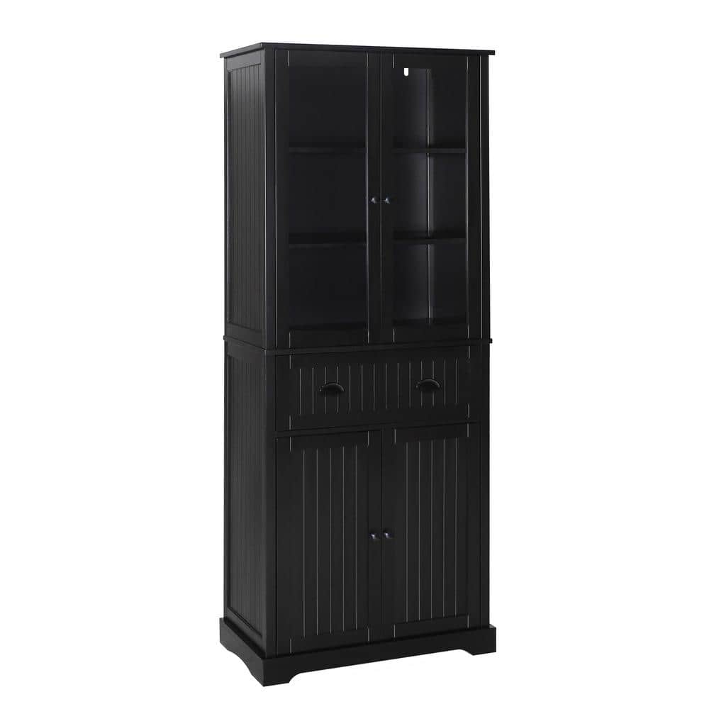 VEIKOUS Black Wood 30 in. W Kitchen Pantry Storage with
