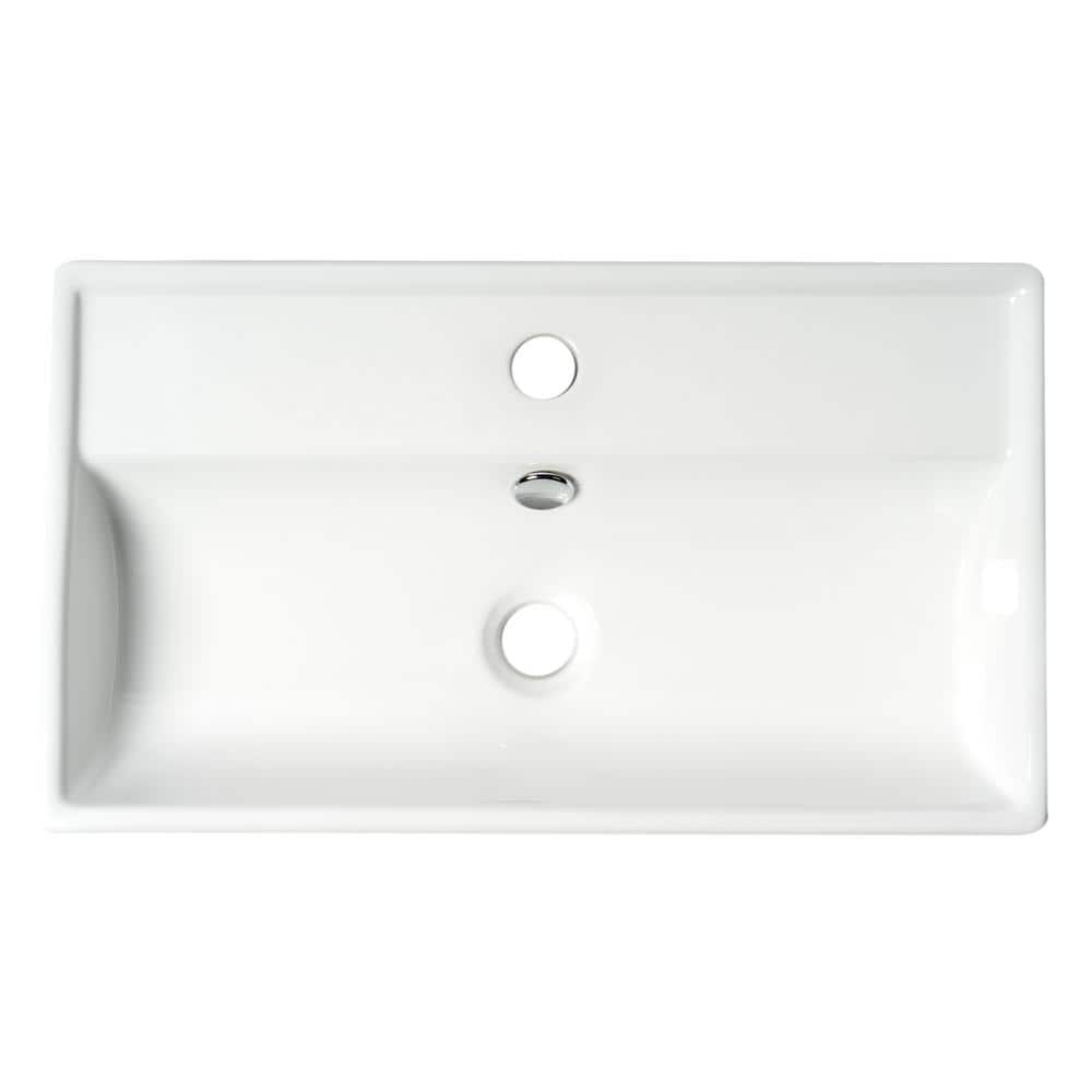White Ceramic Rectangular Wall-Mounted Bathroom Sink with Overflow