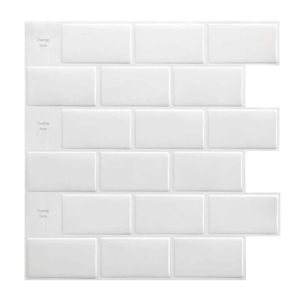 Subway White 12 in. x 12 in. Vinyl Peel and Stick Tile Self-adhesive Wall T