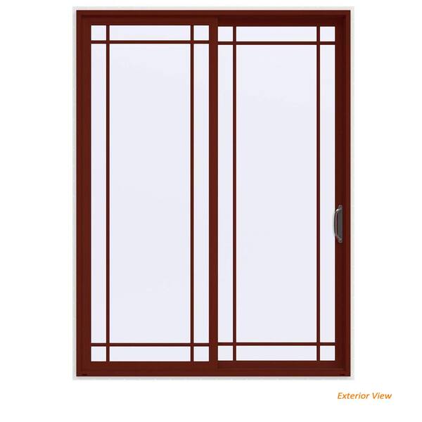 JELD-WEN 72 in. x 96 in. V-4500 Contemporary Red Painted Vinyl Right-Hand 9 Lite Sliding Patio Door w/White Interior