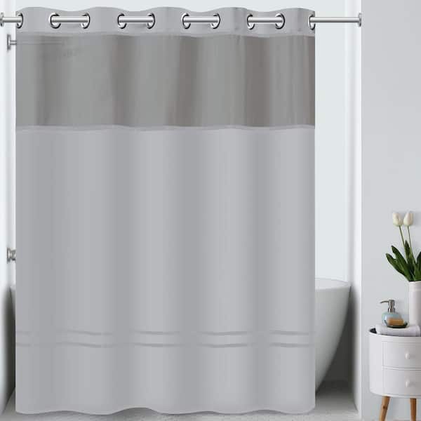 HOOKLESS Escape 71 in. W x 74 in. L Polyester Shower Curtain in Silver ...