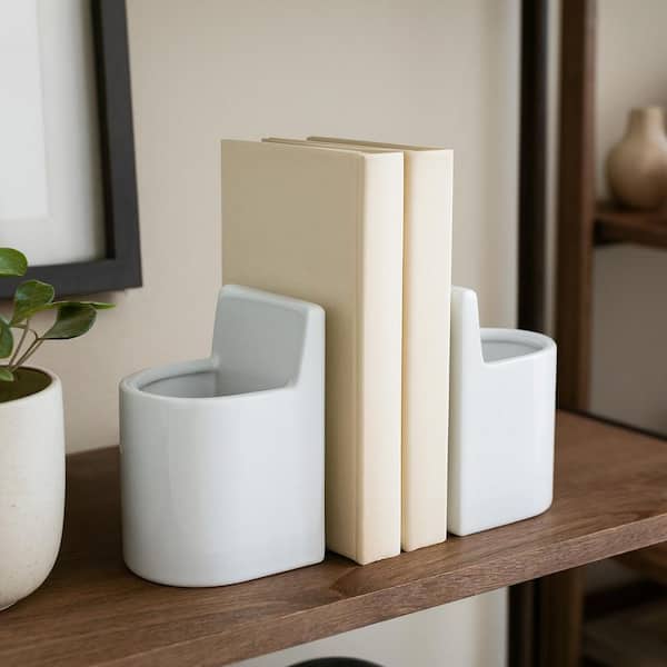 White Ceramic Pouch Bookends (Set of 2)