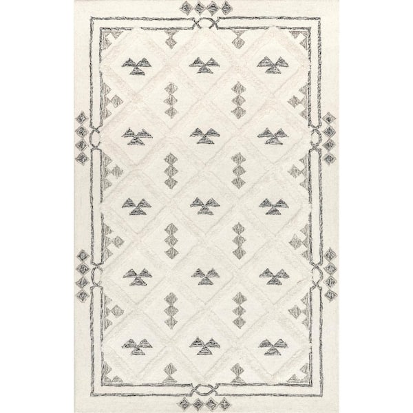 nuLOOM Nadette Geometric High/Low Wool Ivory 8 ft. x 10 ft. Modern Area