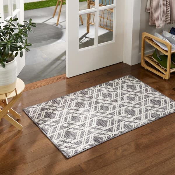 Everyday Walker Modern Diamond Dark Grey 24 in. x 40 in. Machine Washable Kitchen Mat