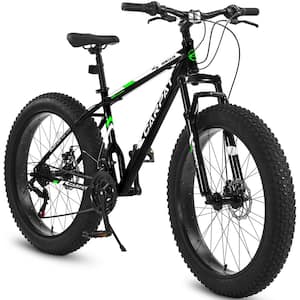 26 in. Black Full Shimano 21-Speed Mountain Bike Fat Tire Bike Adult/Youth