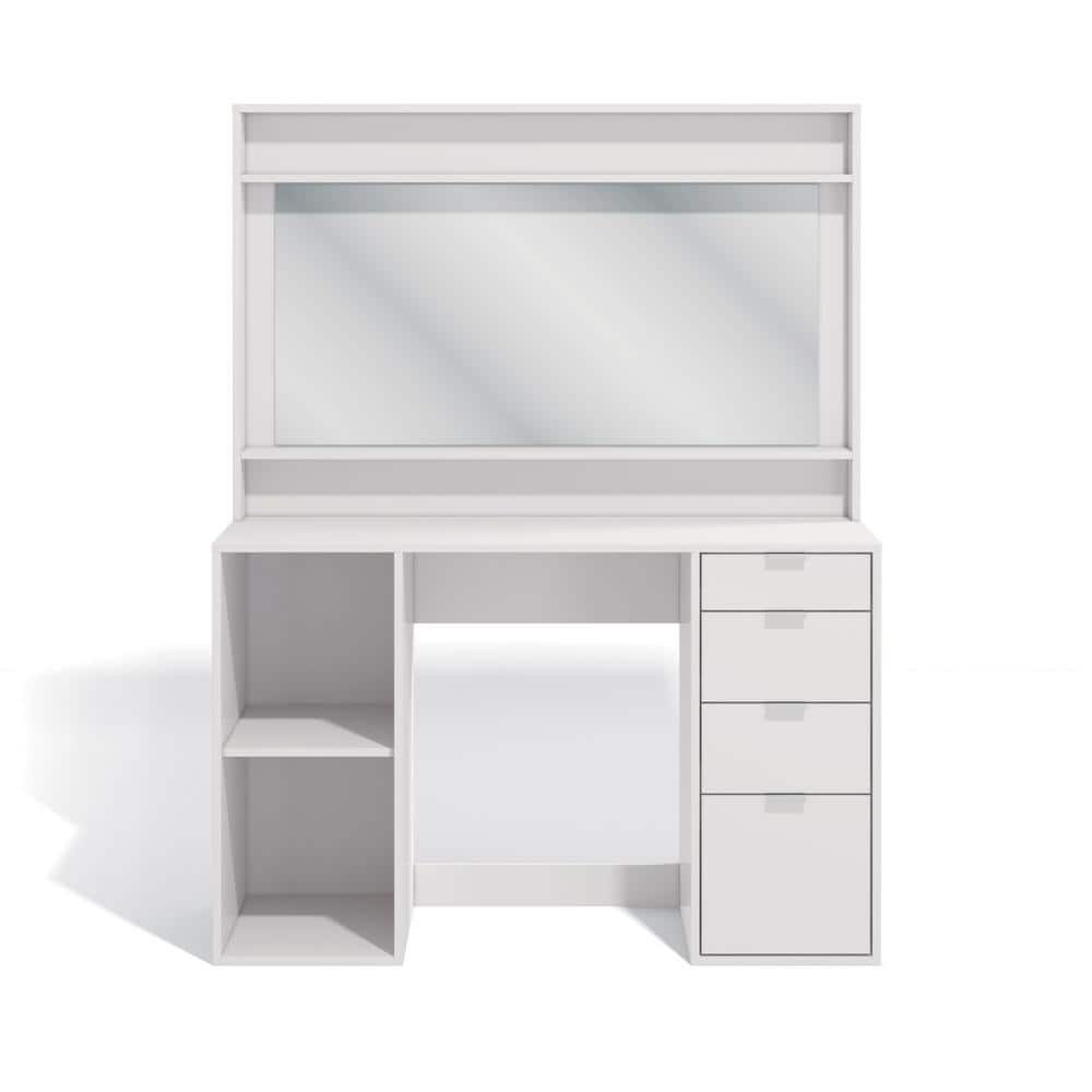 Joanna 4-Drawer White Vanity with Mirror and Storage niches 61.02 in. H x 4