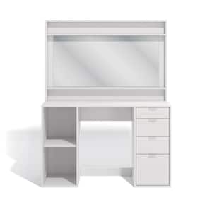 Joanna 4-Drawer White Vanity with Mirror and Storage niches 61.02 in. H x 47.25 in. W x 17.7 in. D