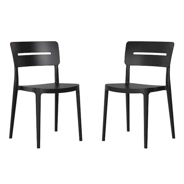 Frond and Form Outdoor Black Poly Plastic Stackable Armless Patio Dining Side Chair (Set of 2)