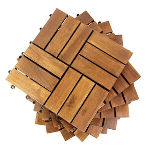 12 in. x 12 in. Square Acacia Wood Interlocking Flooring Tiles Striped Pattern Brown 12 Slats (30-Pack)