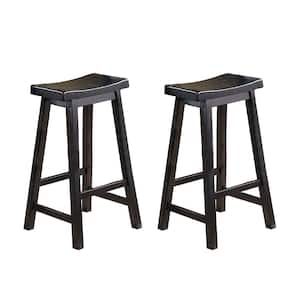 Nisky 28 in. Black Finish Solid Wood Dining Stool with Wood Seat (Set of 2)