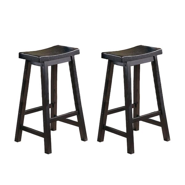 Nisky 28 in. Black Finish Solid Wood Dining Stool with Wood Seat (Set of 2)