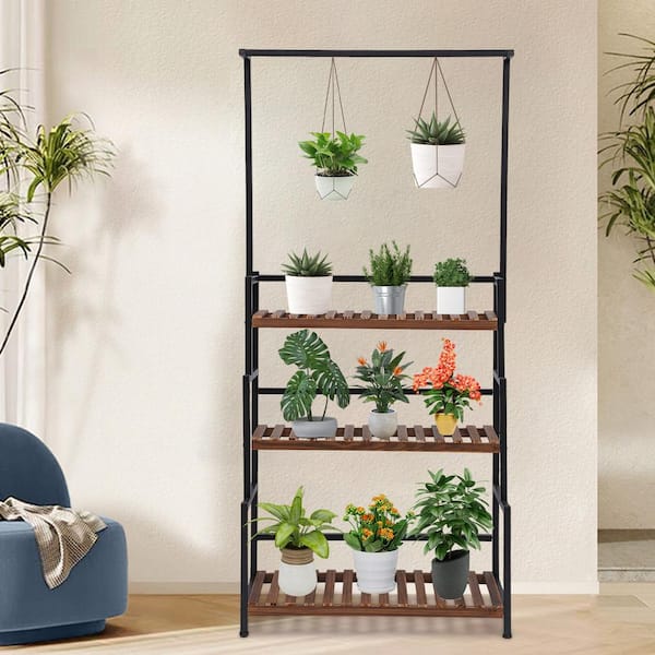 Plant Stand Indoor, 3-Tier Tall Plant Stand with Hanging Top Bar, Metal  Plant Stand for indoor Plants Multiple, Plant Shelf for Outdoor Flower Pot