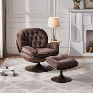 33.5 in. Chocolate Color Velvet Tufted Swivel Leisure Chair/Lounge Chair/Sofa/Accent/Glider Chair, Metal Frame Ottoman
