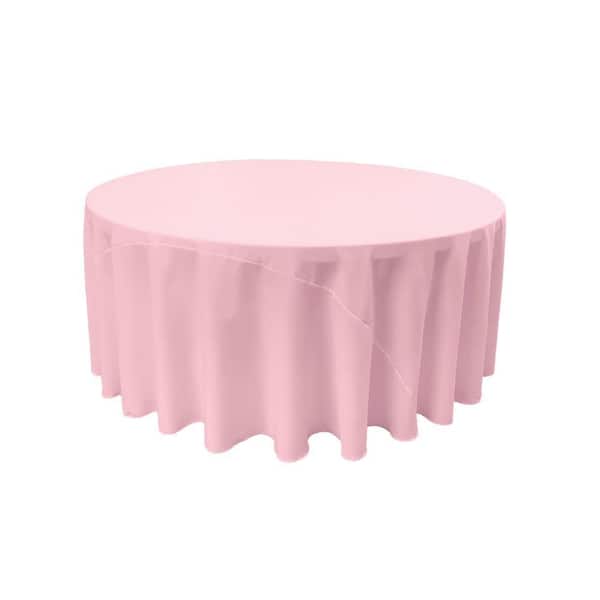 LA Linen Polyester Poplin Tablecloth 132-Inches Round, Light Pink