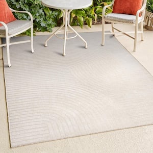 Skagen High-Low Minimalist Curve Geometric Ivory/Cream 4 ft. x 6 ft. Indoor/Outdoor Area Rug