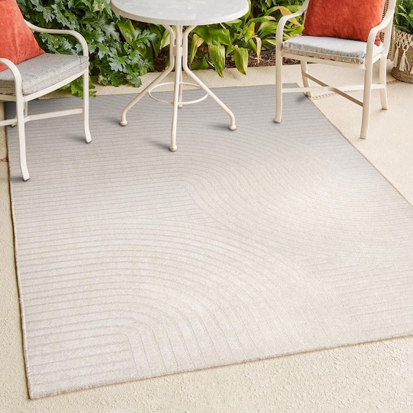JONATHAN Y Skagen High-Low Minimalist Curve Geometric Ivory/Cream 5 ft. x 8 ft. Indoor/Outdoor Area Rug
