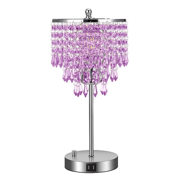 Emeritpro 16.93 in. Crystal Table Lamp Dimmable Lamp with Purple Crystal Shade E26 Socket for Bedroom Living Room No Bulb Included