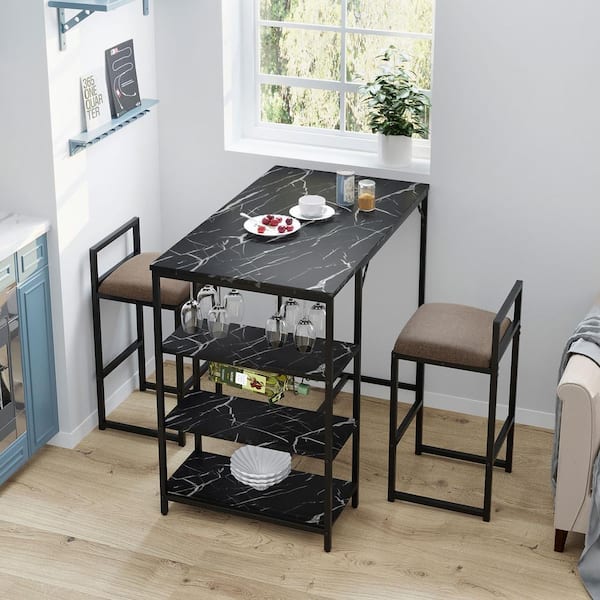 Black Bar Dining Table Set, Pub Dining Table And Chairs