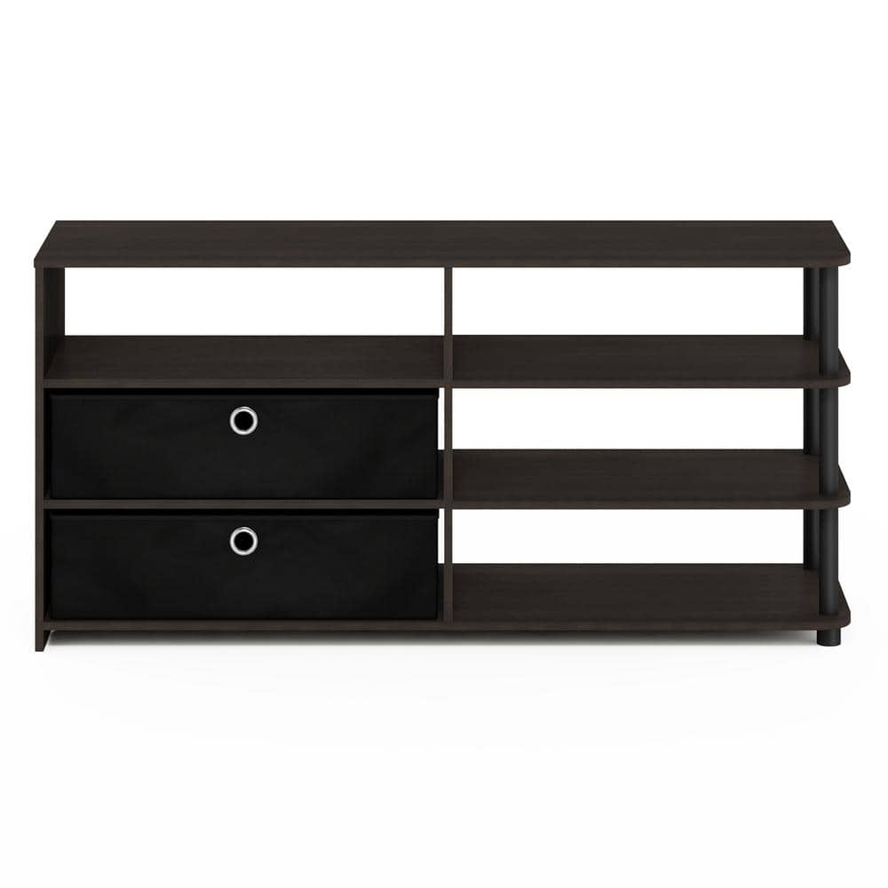 Modern Walnut Wood TV Stand with Storage Bins for 55-Inch TV