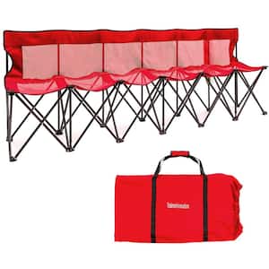 Portable 6-Seater Folding Team Sports Sideline Bench with Mesh Seat and Back (Red)