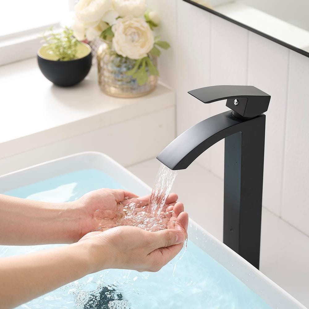 Matte Black Tall Single Handle Vessel Sink Faucet