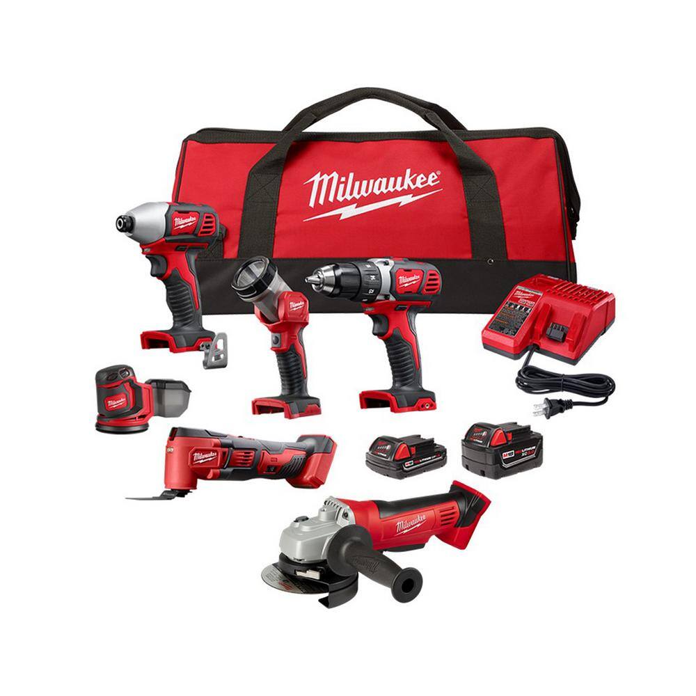 Milwaukee M18 18V Lithium-Ion Cordless Combo Tool Kit (5-Tool) with 2 Batteries, Charger and Tool Bag \u0026 Cut-Off/Grinder