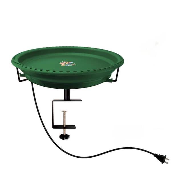 13.3 in. Dia Green Heated Bird Baths for Outdoors, Plastic Bird Bath for Deck Railing