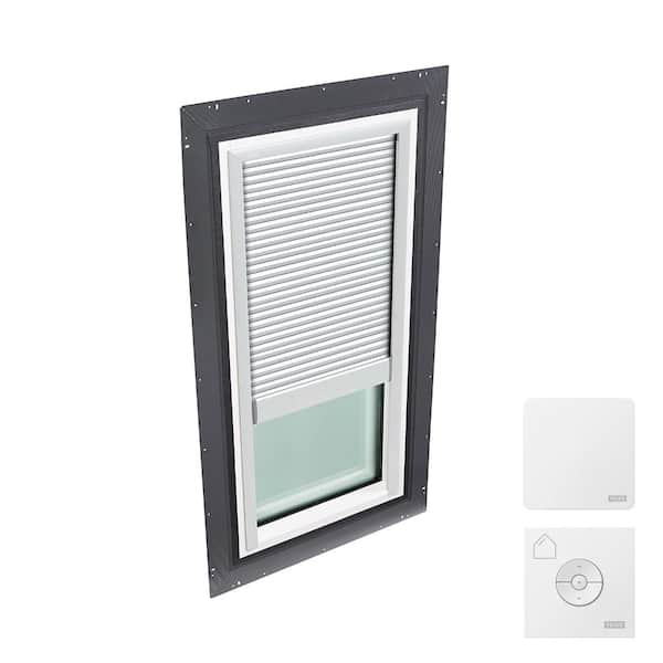 VELUX 22-1/2 in. x 46-1/2 in. Fixed Self Flashed Skylight w/ Laminated Low-E3 Glass, White Solar Powered Room Darkening Shade