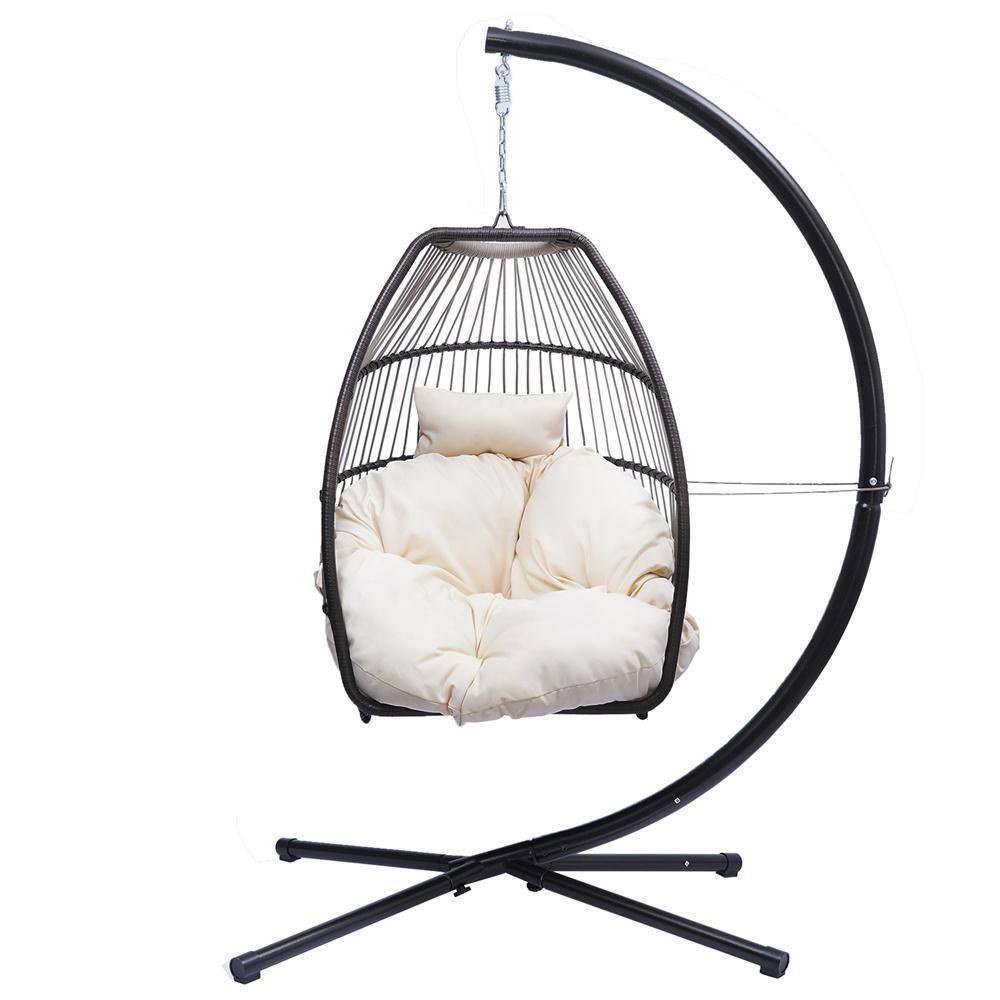 PE Wicker Outdoor Hanging Egg Chaise Lounge with Beige Cushion and Pillow for Backyard, Garden, Patio price history on PriceWatchPro