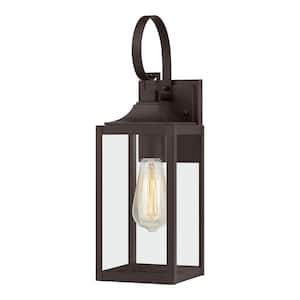 Havenridge 16.6 in. 1-Light Espresso Bronze Hardwired Outdoor Wall Light Lantern Sconce with Clear Glass (1-Pack)